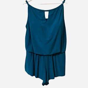 Aqua Green Romper, Women's Keyhole Blouson (5 Star) Style